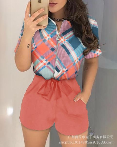 women's tracksuits sets women fashion print sweet rompers summer office casual elegant lace up zipper female mujer de moda short playsu, Gray
women's tracksuits sets women fashion print sweet rompers summer office casual elegant lace up zipper female mujer de moda short playsu, Gray
