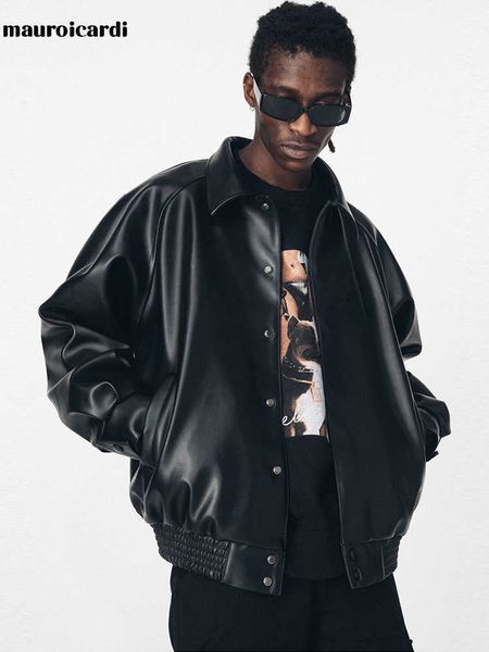mauroicardi autumn casual oversized black pu leather jacket for men style raglan sleeve turndown collar loose korean fashion 211009
mauroicardi autumn casual oversized black pu leather jacket for men style raglan sleeve turndown collar loose korean fashion 211009