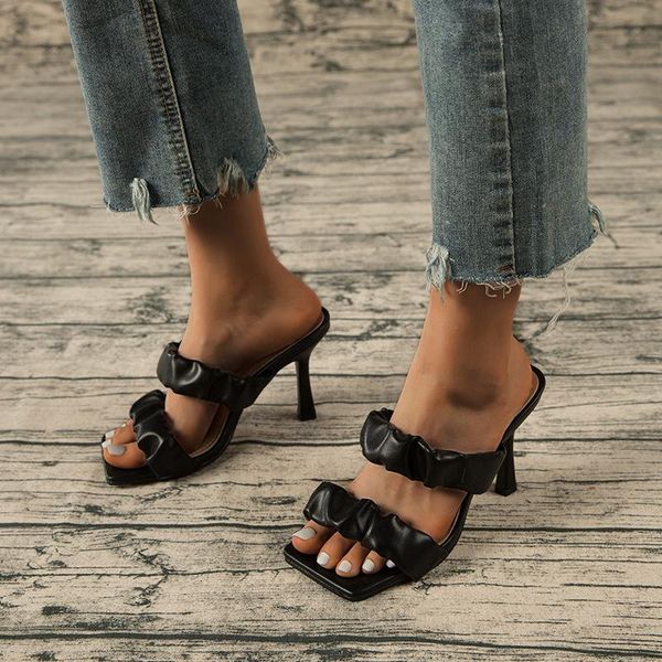 stiletto 10cm high heels slip-on women sandals fashion pu leather square toe flip flops ladies mules slippers shoes, Black
stiletto 10cm high heels slip-on women sandals fashion pu leather square toe flip flops ladies mules slippers shoes, Black