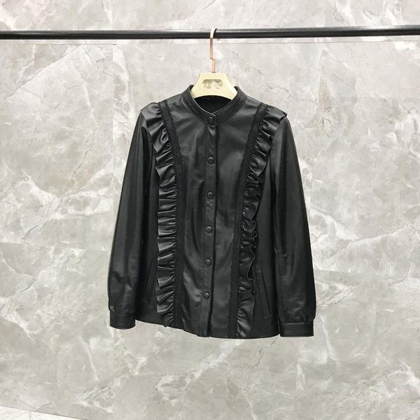 women's leather & faux 2021 autumn fashion wild temperament ruffled collar sheepskin shirt jacket women, Black
women's leather & faux 2021 autumn fashion wild temperament ruffled collar sheepskin shirt jacket women, Black