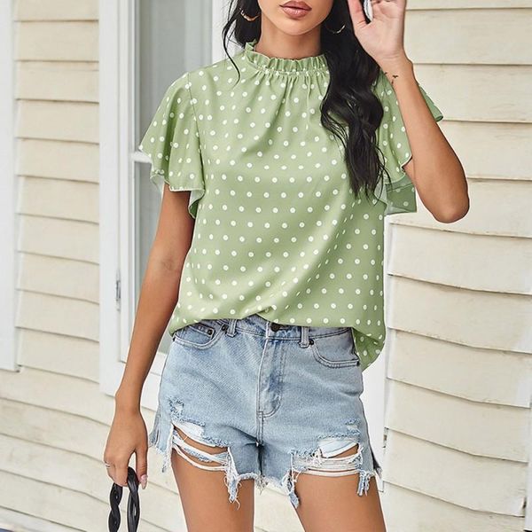women's blouses & shirts women polka dot and sweet butterfly sleeve o-neck summer casual ladies blouse, White
women's blouses & shirts women polka dot and sweet butterfly sleeve o-neck summer casual ladies blouse, White