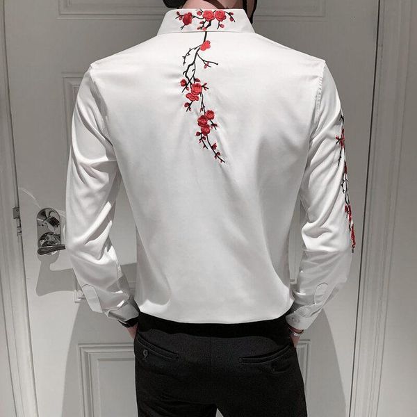 men's casual shirts fashion social shirt smoking men 2021 trend brand flower embroidery slim formal clothing, White;black
men's casual shirts fashion social shirt smoking men 2021 trend brand flower embroidery slim formal clothing, White;black