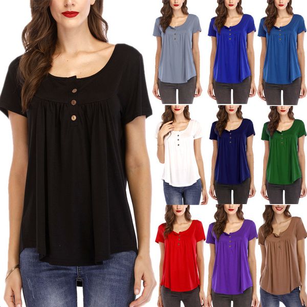 t shirts casual solid color women's shirt pleated button loose round neck short sleeve t-shirt wze6, White
t shirts casual solid color women's shirt pleated button loose round neck short sleeve t-shirt wze6, White