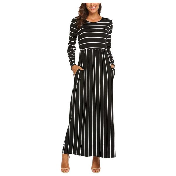 casual dresses fashion design women's long sleeve o neck striped flowy maxi dress with pockets daily feminine, Black;gray
casual dresses fashion design women's long sleeve o neck striped flowy maxi dress with pockets daily feminine, Black;gray