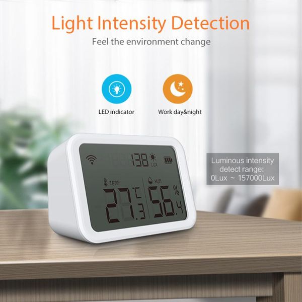 

smart home control tuya wifi zigbee temperature humidity sensor lux light detector indoor hygrometer thermometer with lcd screen work hub