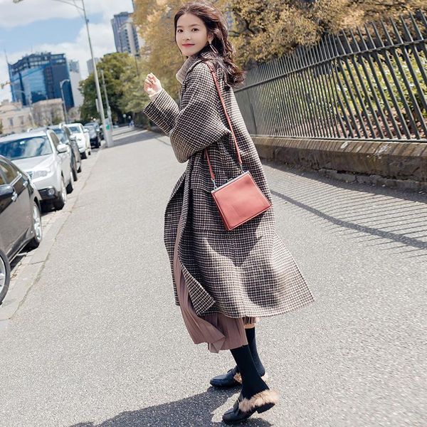 women's wool & blends woolen coat women mid-length houndstooth autumn and winter, Black
women's wool & blends woolen coat women mid-length houndstooth autumn and winter, Black