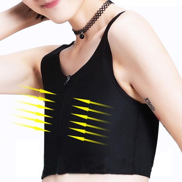 women transgender tomboy zip up elastic chest binder breathable slim fit tank short corset sport bra lesbian vest women's shapers, Black;white
women transgender tomboy zip up elastic chest binder breathable slim fit tank short corset sport bra lesbian vest women's shapers, Black;white
