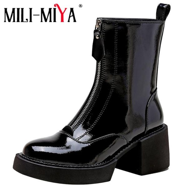 boots mili-miya patent leather thick heels motorcycle ankle women autumn fashion round toe zipper comfortable ladies dress shoes, Black
boots mili-miya patent leather thick heels motorcycle ankle women autumn fashion round toe zipper comfortable ladies dress shoes, Black