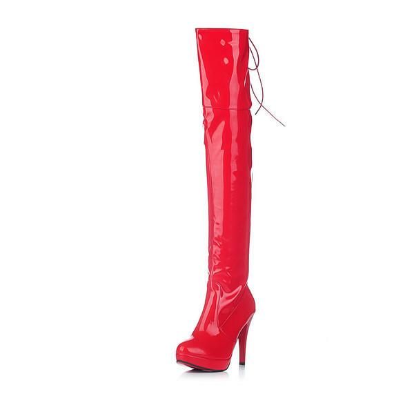 boots patent leather overknee long dance autumn woman high heel, Black