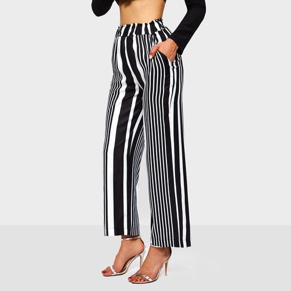 women's pants & capris wide leg women stripe fashion spring office ladies black elegant simple elastic waist casual work wear trousers, Black;white
women's pants & capris wide leg women stripe fashion spring office ladies black elegant simple elastic waist casual work wear trousers, Black;white