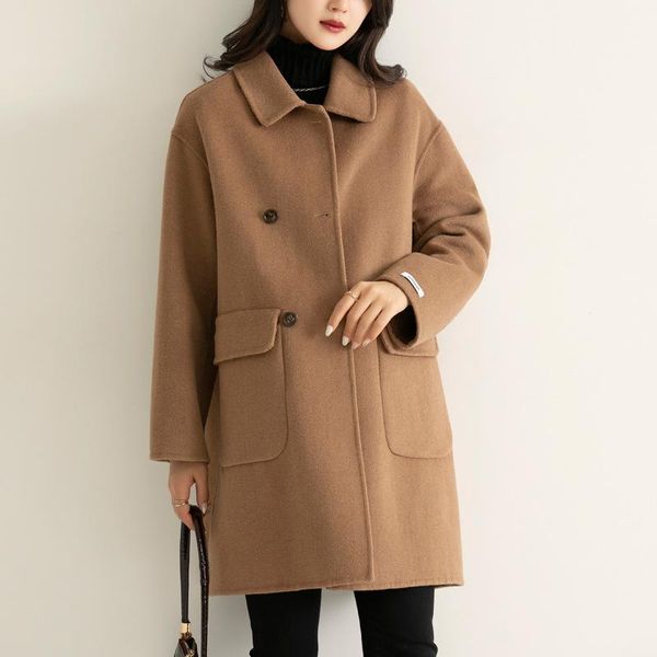 women's wool & blends loose fashion collar reversible woolen coat cashmere 2021 autumn and winter double breasted camel, Black
women's wool & blends loose fashion collar reversible woolen coat cashmere 2021 autumn and winter double breasted camel, Black