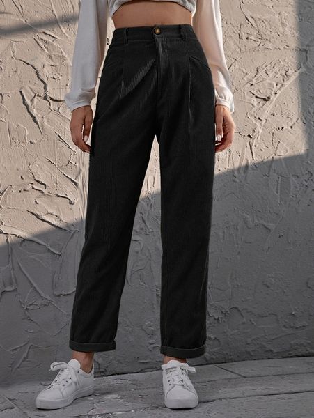 corduroy high rise straight pants r3an#, Black;white