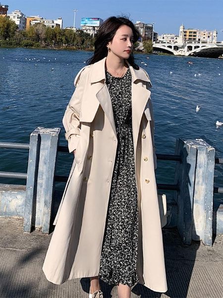 women's trench coats windbreaker women hepburn 2021 early spring medium long temperament goddess casual fashion over knee coat, Tan;black
women's trench coats windbreaker women hepburn 2021 early spring medium long temperament goddess casual fashion over knee coat, Tan;black
