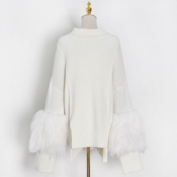 tees elegant patchwork fur knitted pullovers for women turtleneck long sleeve split casual sweater female 2021 fashion, White
tees elegant patchwork fur knitted pullovers for women turtleneck long sleeve split casual sweater female 2021 fashion, White