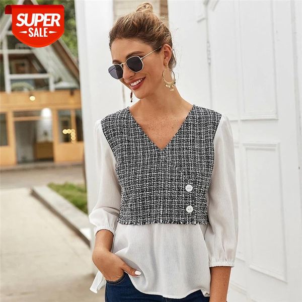 spring summer tweed women casual solid v-neck button three quarter sleeve woolen shirt #dr5m, White
spring summer tweed women casual solid v-neck button three quarter sleeve woolen shirt #dr5m, White