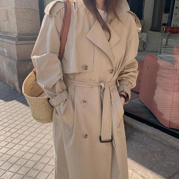 women's trench coats 2021 autumn classic casual office lady double breasted long coat with belt women business female windbreaker, Tan;black
women's trench coats 2021 autumn classic casual office lady double breasted long coat with belt women business female windbreaker, Tan;black