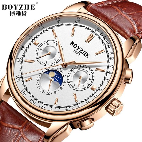 wristwatches boyzhe men's mechanical watch automatic movement durable leather strap classic simple relogio masculino, Slivery;brown
wristwatches boyzhe men's mechanical watch automatic movement durable leather strap classic simple relogio masculino, Slivery;brown