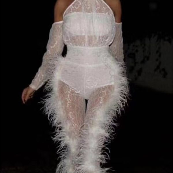 capris long sleeve white feather lace rayon bandage celebrity designer fashion party jumpsuit, Black;white
capris long sleeve white feather lace rayon bandage celebrity designer fashion party jumpsuit, Black;white