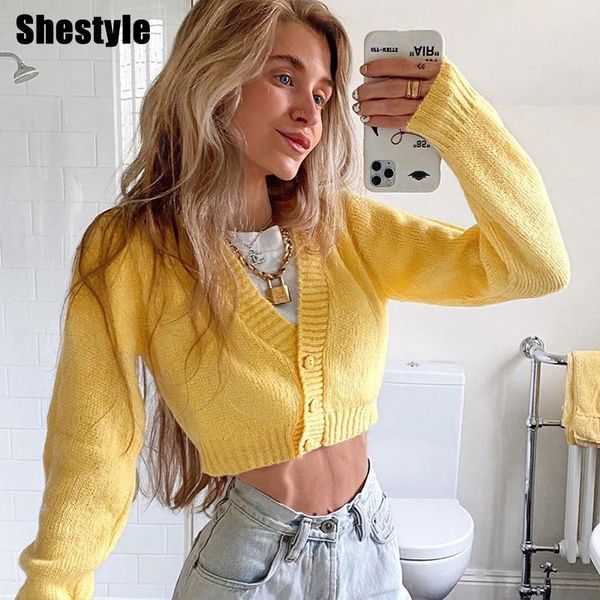 shestyle yellow v neck long sleeve knitted button open solid streetwear short sweater crop sweet elastic winter warm coating, Black;white
shestyle yellow v neck long sleeve knitted button open solid streetwear short sweater crop sweet elastic winter warm coating, Black;white