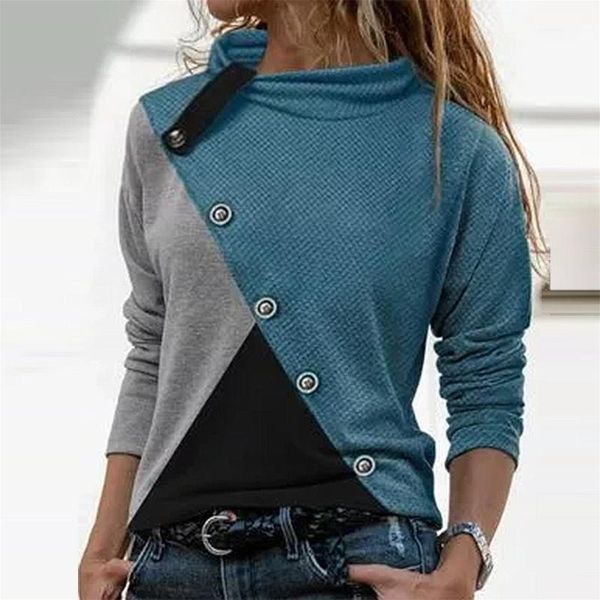 women's blouses & shirts fashion buttons knit blouse patchwork turtleneck tee female women long sleeve shirt blusas femininas clothing, White
women's blouses & shirts fashion buttons knit blouse patchwork turtleneck tee female women long sleeve shirt blusas femininas clothing, White