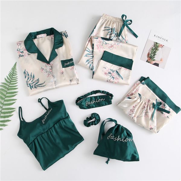 women's sleepwear winter 7 pcs women pajama set printing fashion long sleeve pyjamas with chest pad spaghetti strap nightwear gkf4, Black;red
women's sleepwear winter 7 pcs women pajama set printing fashion long sleeve pyjamas with chest pad spaghetti strap nightwear gkf4, Black;red
