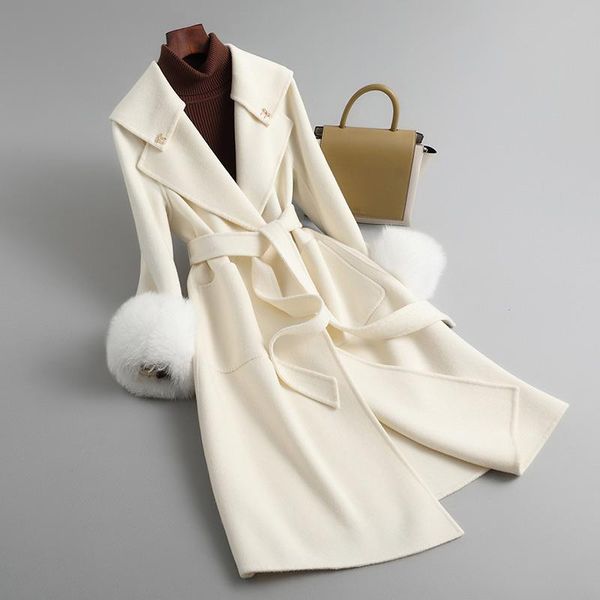 women's wool & blends 2021 women coats fashion cashmere trench lady elegant long fur jackets cuff overcoat qn3681, Black
women's wool & blends 2021 women coats fashion cashmere trench lady elegant long fur jackets cuff overcoat qn3681, Black