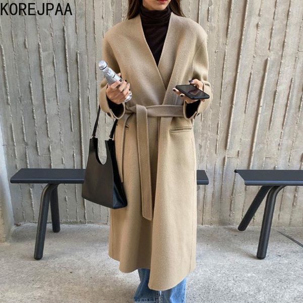 women's wool & blends korejpaa women jackets 2021 summer korea temperament ladies retro v-neck two buckle loose tie waist long-sleeved, Black
women's wool & blends korejpaa women jackets 2021 summer korea temperament ladies retro v-neck two buckle loose tie waist long-sleeved, Black
