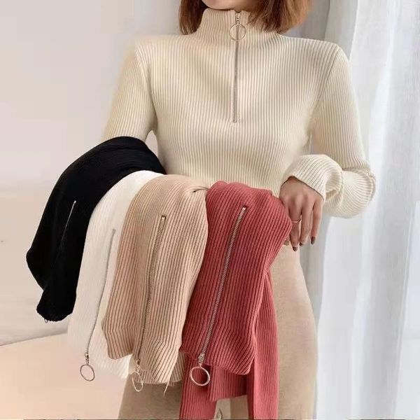 women's sweaters 2021 autumn winter basic women slim fit pull female knitted zipper high v-neck sweater turtleneck pullovers, White;black
women's sweaters 2021 autumn winter basic women slim fit pull female knitted zipper high v-neck sweater turtleneck pullovers, White;black