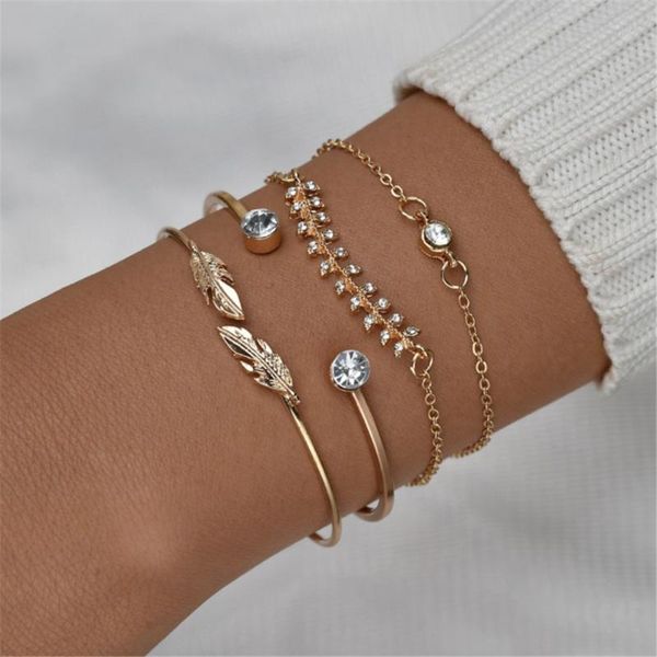 charm bracelets 4 pcs/set women's fashion crystal leaves geometric chain gold bracelet set bohemian vintage leaf jewelry, Golden;silver
charm bracelets 4 pcs/set women's fashion crystal leaves geometric chain gold bracelet set bohemian vintage leaf jewelry, Golden;silver