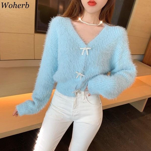 women's knits & tees woherb chic knitting jumper women autumn winter mohair sweet casual sweater coat vintage cropped cardigan 2021 pul, White
women's knits & tees woherb chic knitting jumper women autumn winter mohair sweet casual sweater coat vintage cropped cardigan 2021 pul, White