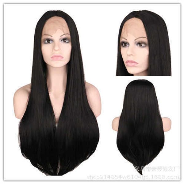 black straight high temperature silk front lace wig head cover synthetic wig
black straight high temperature silk front lace wig head cover synthetic wig
