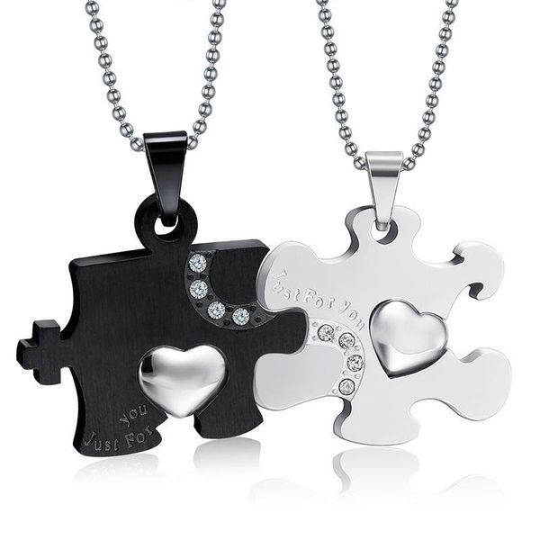 pendant necklaces lovers' fashion accessory titanium steel decorated with crystal couples necklace jigsaw puzzle, Silver
pendant necklaces lovers' fashion accessory titanium steel decorated with crystal couples necklace jigsaw puzzle, Silver