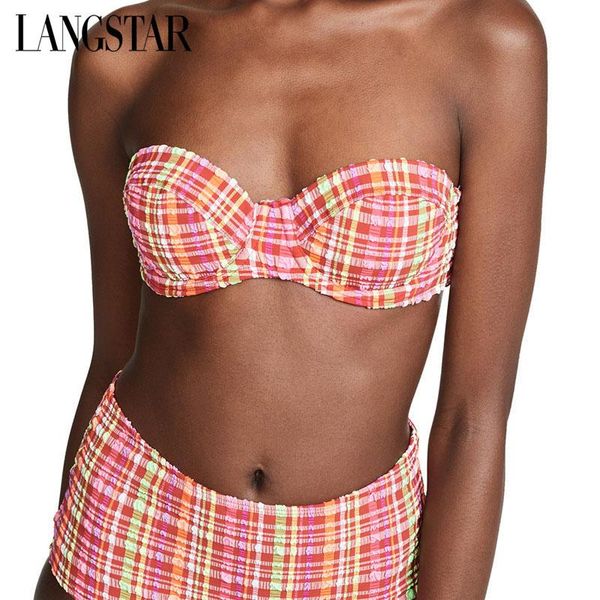 women's swimwear langstar biquini spaghetti strap colorful stripe swimsuit underwire padded bandeau high waist women bikini 2021, White;black
women's swimwear langstar biquini spaghetti strap colorful stripe swimsuit underwire padded bandeau high waist women bikini 2021, White;black