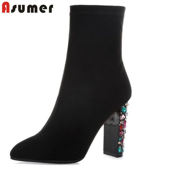 boots asumer 2021 est crystal high heels party dress shoes women ankle round toe fashion autumn winter elastic woman, Black
boots asumer 2021 est crystal high heels party dress shoes women ankle round toe fashion autumn winter elastic woman, Black