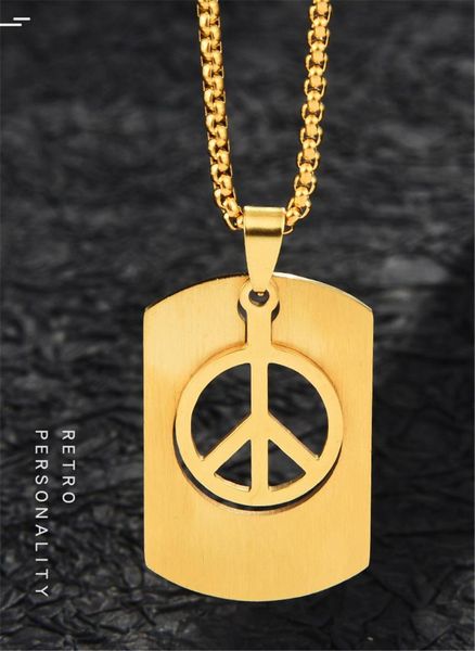 pendant necklaces 316l stainless steel detachable anti-war peace sign retro titanium hip hop army brand men's necklace no fade, Silver 
pendant necklaces 316l stainless steel detachable anti-war peace sign retro titanium hip hop army brand men's necklace no fade, Silver