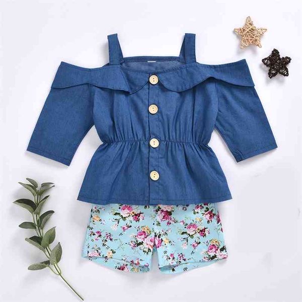 girls clothing girl set summer suit one-shoulder denim floral shorts 2pcs kids clothes costume for 210528, White
girls clothing girl set summer suit one-shoulder denim floral shorts 2pcs kids clothes costume for 210528, White
