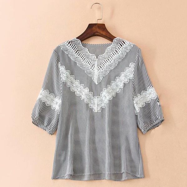 women's blouses & shirts fashion 2021 designer shirt v-neck 3/4 sleeve lace decorate striped silk blouse, White
women's blouses & shirts fashion 2021 designer shirt v-neck 3/4 sleeve lace decorate striped silk blouse, White