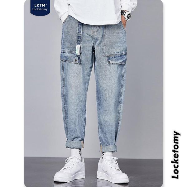 men's jeans tooling autumn light-colored loose straight ins wild drape wide-leg pants, Blue
men's jeans tooling autumn light-colored loose straight ins wild drape wide-leg pants, Blue
