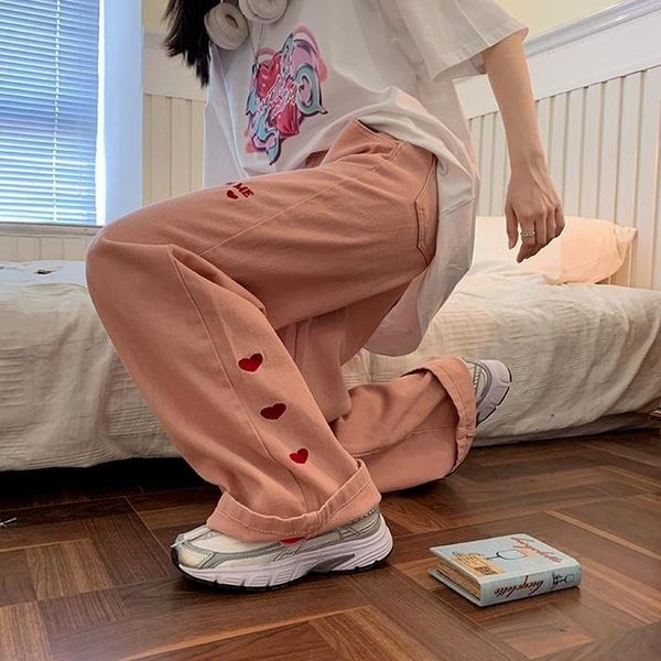 women's jeans 2021 straight thin love embroidery high waist wide leg denim pants female, Blue
women's jeans 2021 straight thin love embroidery high waist wide leg denim pants female, Blue