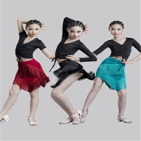 stage wear 2021 latin dance clothes girls long/short sleeved tassel skirts suit chacha samba tango performance costumes, Black;red
stage wear 2021 latin dance clothes girls long/short sleeved tassel skirts suit chacha samba tango performance costumes, Black;red