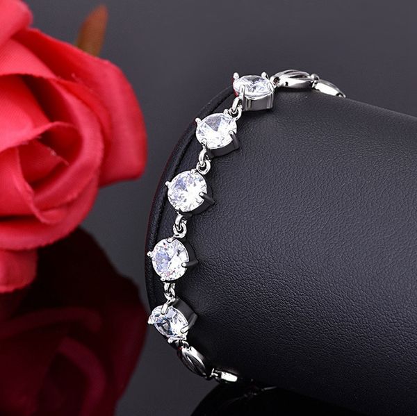 round cut clear zircon inlaid women bracelet wrist chain 18k white gold filled classic jewelry gift, Black
round cut clear zircon inlaid women bracelet wrist chain 18k white gold filled classic jewelry gift, Black