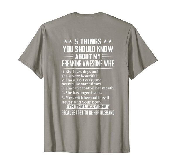 Mens 5 Things You Should Know About My Wife T-shirt, Mainly pictures
Mens 5 Things You Should Know About My Wife T-shirt, Mainly pictures
