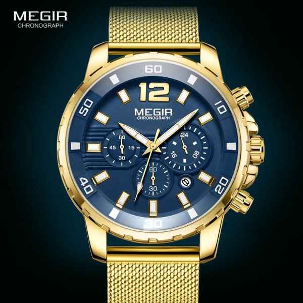 wristwatches megir 2021 men stylish sport watches luxury brand blue face chronograph quartz wrist watch waterproof gold mesh strap, Slivery;brown
wristwatches megir 2021 men stylish sport watches luxury brand blue face chronograph quartz wrist watch waterproof gold mesh strap, Slivery;brown