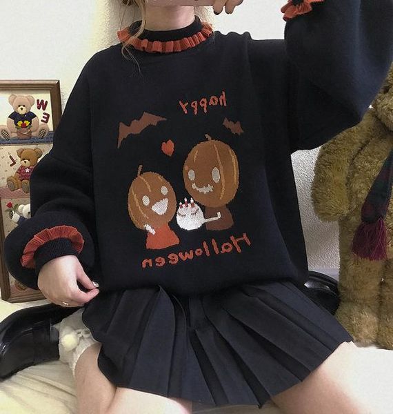 japanese girl's pumpkin birthday party halloween cute lace lazy wind loose lantern sleeve sweater student harajuku mori women's s, White;black
japanese girl's pumpkin birthday party halloween cute lace lazy wind loose lantern sleeve sweater student harajuku mori women's s, White;black