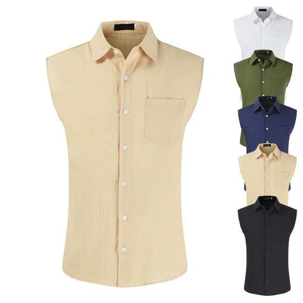 men's casual shirts cardigan lapel sleeveless shirt 2021 fashion cotton linen tank chemise homme men tee #4, White;black
men's casual shirts cardigan lapel sleeveless shirt 2021 fashion cotton linen tank chemise homme men tee #4, White;black