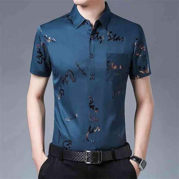 men shirt silk print summer short sleeve casual shirts slim fit camisa masculina drop c749 210626, White;black
men shirt silk print summer short sleeve casual shirts slim fit camisa masculina drop c749 210626, White;black