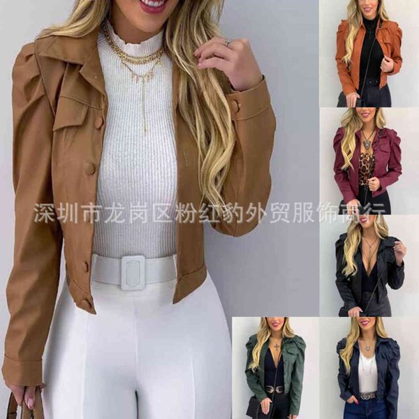 leather jacket high fashion men belt autumn and winter fashion bubble sleeve short coat, Black
leather jacket high fashion men belt autumn and winter fashion bubble sleeve short coat, Black