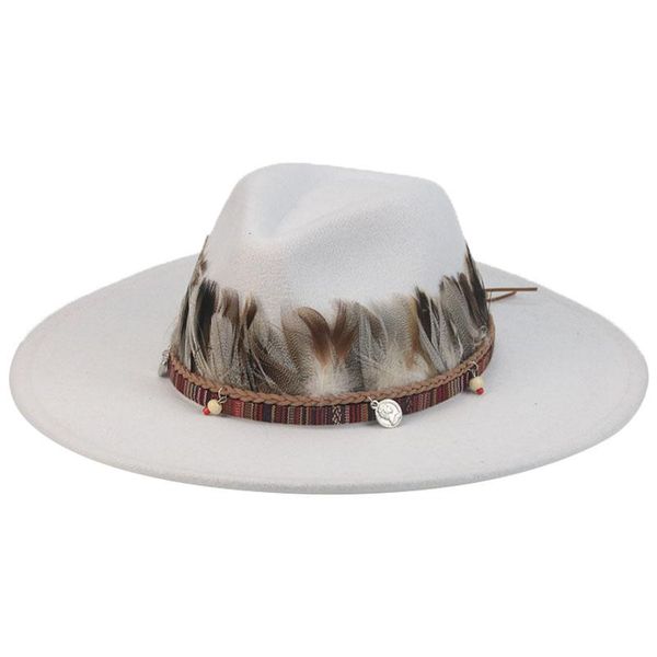 wide brim hats fedora big 9.5cm solid green yellow band feather women western cowboy jazz outdoor casual men winter, Blue;gray 
wide brim hats fedora big 9.5cm solid green yellow band feather women western cowboy jazz outdoor casual men winter, Blue;gray