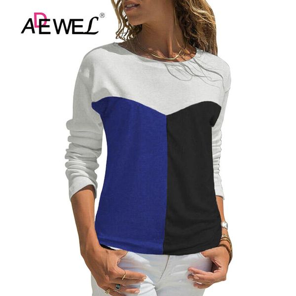 women's t-shirt adewel black color block splicing o neck long sleeve woman tshirts ropa mujer plus size camisetas kobiety bluzki 2xl, White
women's t-shirt adewel black color block splicing o neck long sleeve woman tshirts ropa mujer plus size camisetas kobiety bluzki 2xl, White