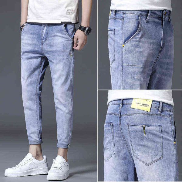 men's jeans 2021 jeans korean fashion ins hole slim fit little foot ruffian handsome men's light color, Blue
men's jeans 2021 jeans korean fashion ins hole slim fit little foot ruffian handsome men's light color, Blue